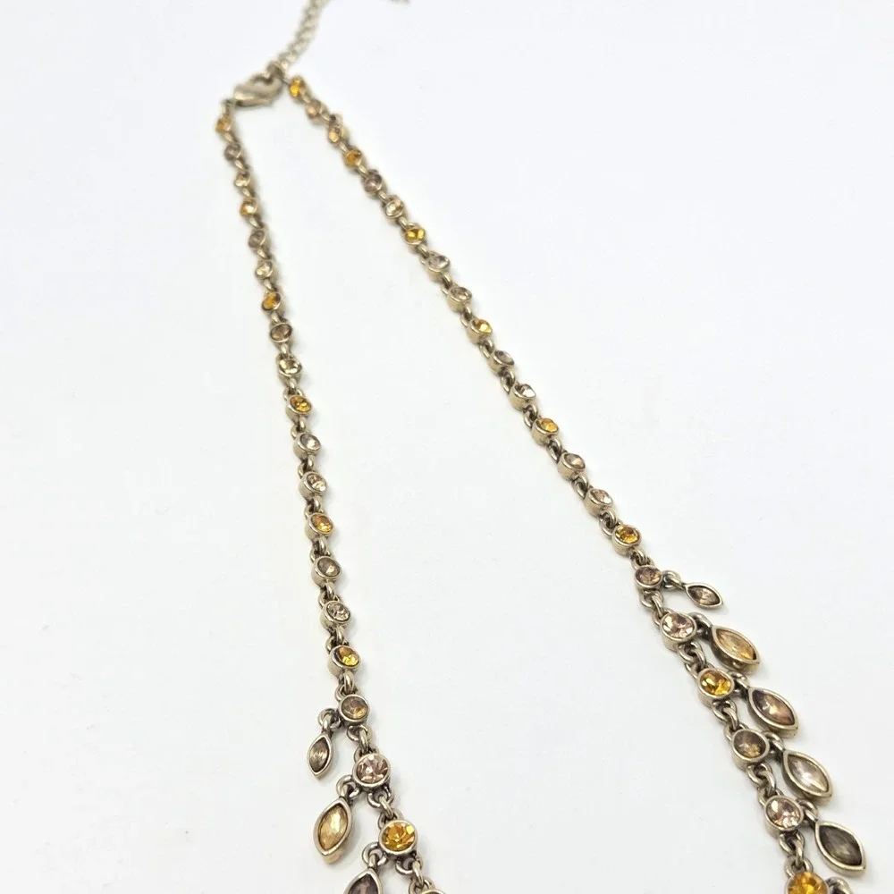 Rhinestone Gold Tone Choker Necklace Multiple Dangles Adjustable‎ Length 16-18
